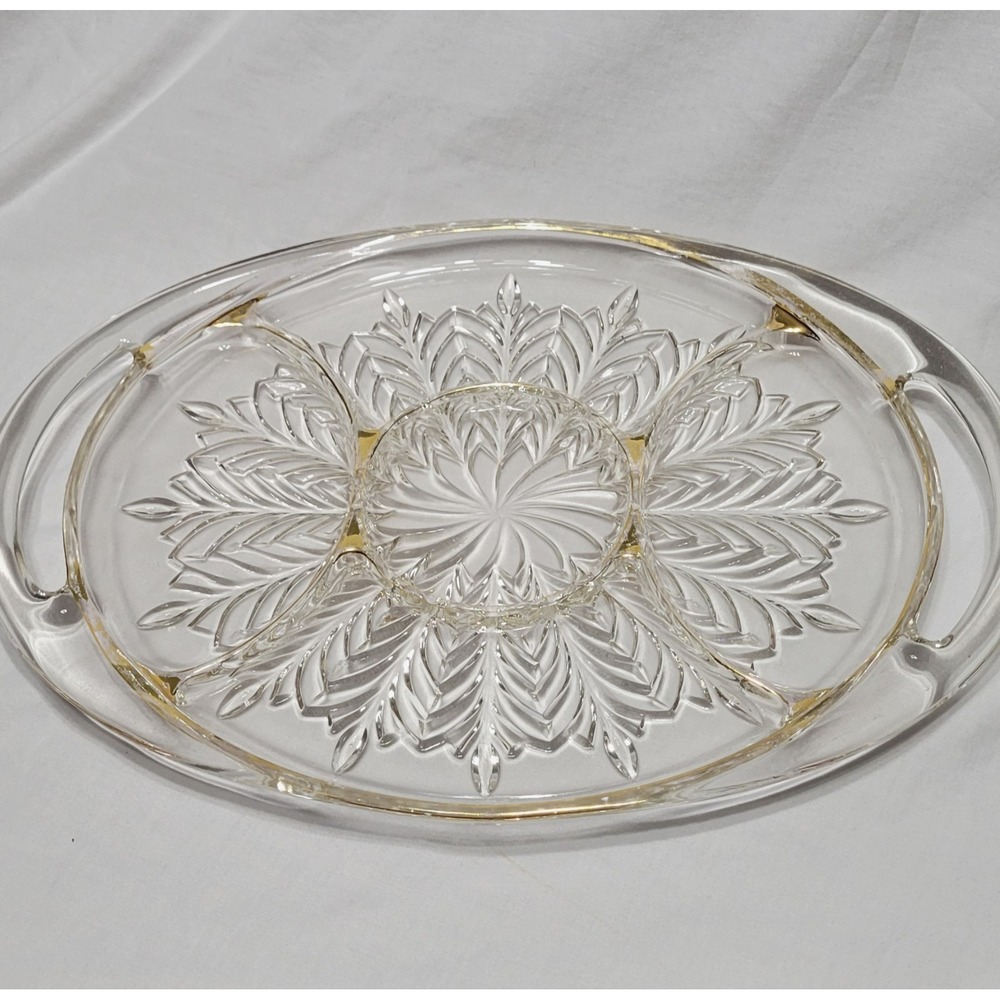 Vintage 1950 Jeannette Glass five-part divided serving tray  Feather pattern